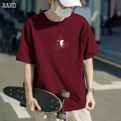 Radiohead短袖t恤男款纯棉圆领上衣酒红简约潮牌户外休闲体恤学生商品大图