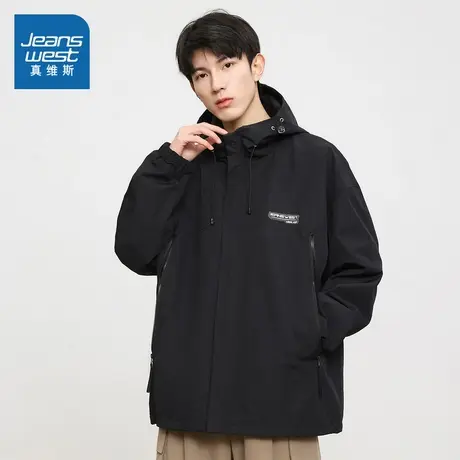 E5真维斯男装2025春季新款 潮流男款时尚宽松百搭连帽夹克外套男商品大图