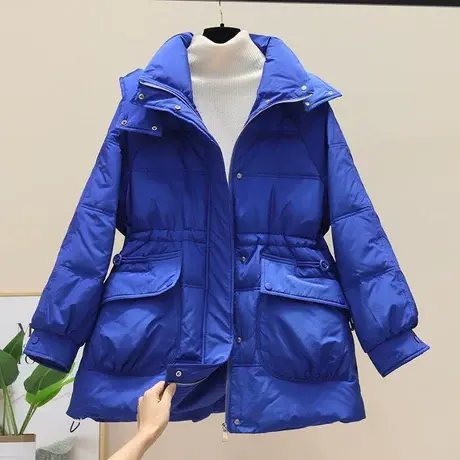 欧洲站连帽加厚羽绒棉服女中长款2023冬季宽松收腰保暖面包服外套商品大图