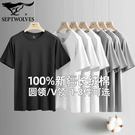 七匹狼男装纯棉T恤男100%全棉短袖春夏打底衫透气汗衫内搭t老头衫商品大图