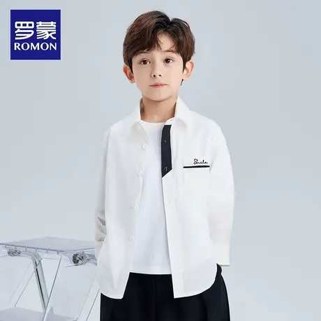罗蒙儿童长袖白衬衫男童校园风休闲男孩百搭纯棉痞帅风新款白衬衣商品大图