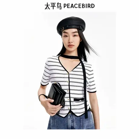 【商场同款】太平鸟女装年秋季新款时髦撞边开衫A1EDE3110图片