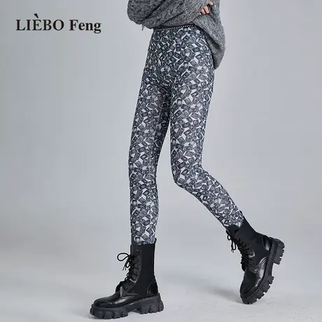 X裂帛LIEBOFeng原创设计复古字母印花弹力打底裤长裤商品大图