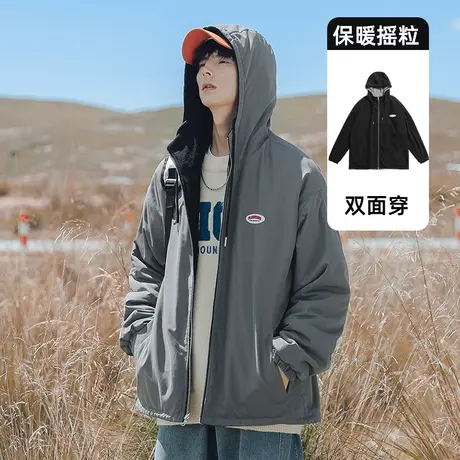 男士两面穿连帽外套男潮流百搭春秋款摇粒绒夹克2023新款休闲上衣商品大图