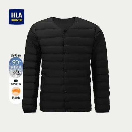 HLA/海澜之家无领薄款羽绒服25秋新款抗静电保暖蓬松鸭绒外套男商品大图
