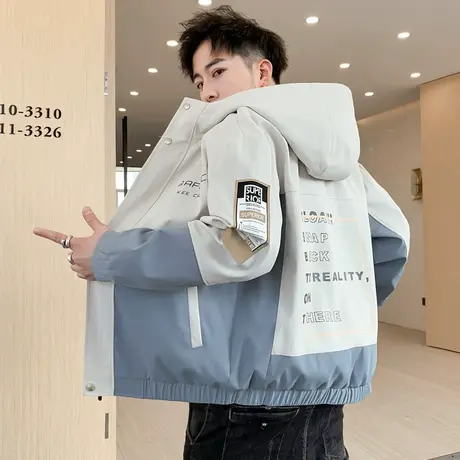 2023春季男士外套韩版潮流百搭衣服帅气春秋装休闲工装连帽夹克男商品大图