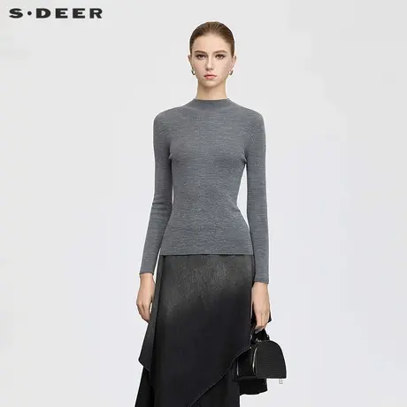【好物体验专享】sdeer圣迪奥罗纹半高领修身打底针织衫S25363502商品大图