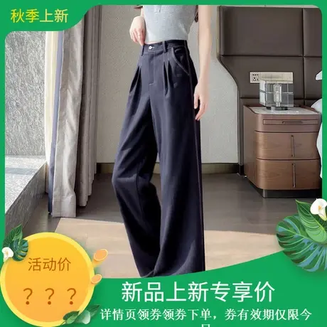 2025年秋季新款女高腰显瘦百搭直筒休闲简约纯色宽松牛仔蓝长裤商品大图