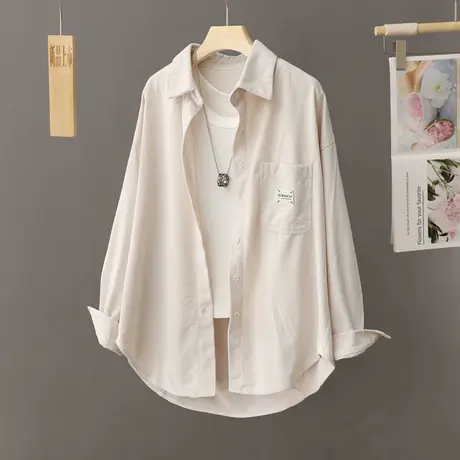 复古港风衬衫外套女式中长款灯芯绒秋2023新款休闲中长款衬衣上衣图片
