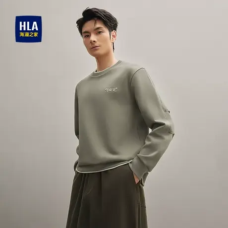 HLA/海澜之家双领设计25秋新撞色印花弹力保暖休闲风长袖卫衣男图片