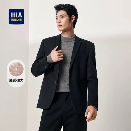 HLA/海澜之家绒感弹力休闲西服2025秋冬新胸针点缀格纹西装外套男商品大图