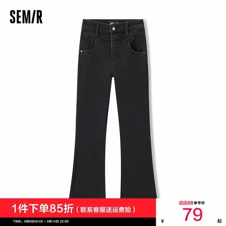 森马牛仔裤女黑色拖地裤2024秋季新款女装显瘦喇叭裤春秋简约裤子商品大图