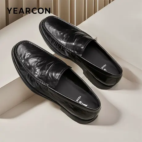 意尔康男鞋春秋季真皮商务休闲皮鞋男士乐福鞋英伦风单鞋男式商品大图