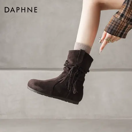 达芙妮小短靴2026新款堆堆瘦瘦平底复古马丁内增高绒面女靴子冬季图片