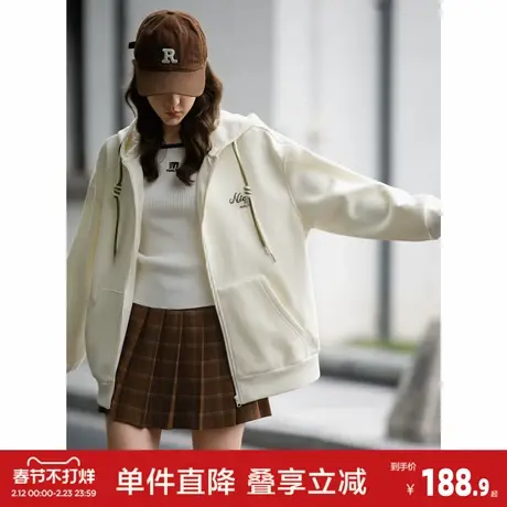 唐狮2026春秋女连帽左胸印花字母开衫卫衣外套宽松百搭休闲日常图片