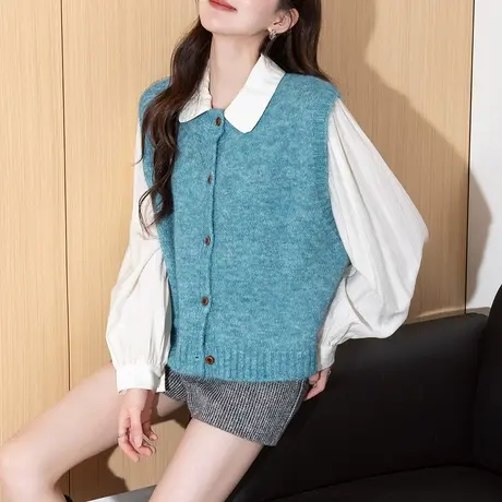 唐狮秋冬通勤百搭短款马甲开衫学院风女春秋外穿高级感insTM图片