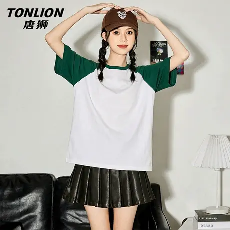 唐狮官方绿色插肩短袖女t恤夏2026新款女士设计感宽松显瘦上衣VB图片