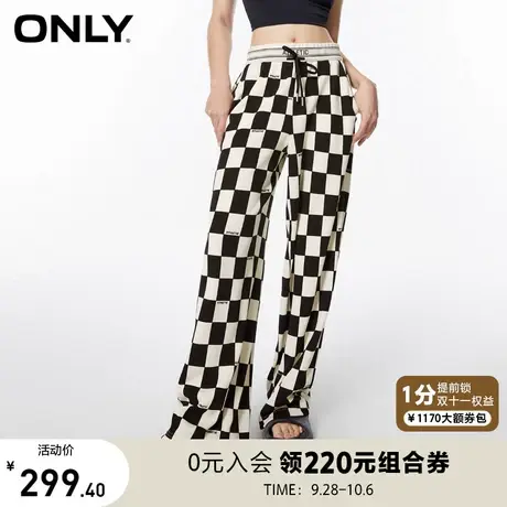 【买5免1】ONLY2023秋季新款时尚百搭撞色棋盘格直筒长裤休闲裤女商品大图