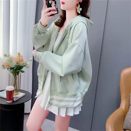 超火小个子短款卫衣开衫女春秋2023新款宽松洋气休闲拉链上衣外套商品大图