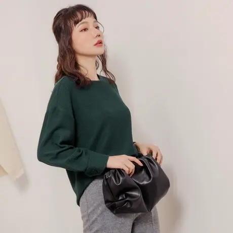 桔熊秋冬季ol通勤坑条小衫简约泡泡袖上衣女装胖妹妹大码AB14340商品大图