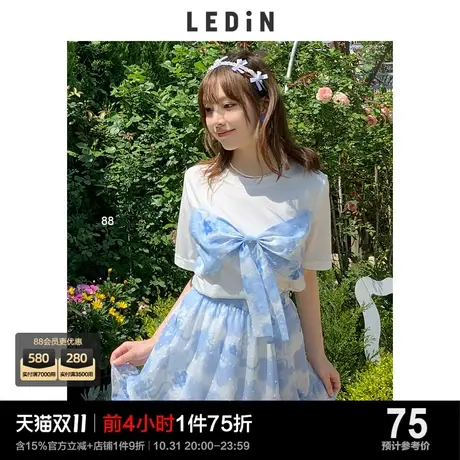 乐町立体蝴蝶结上衣休闲夏季新款短袖T恤女C5DAC2E03商品大图