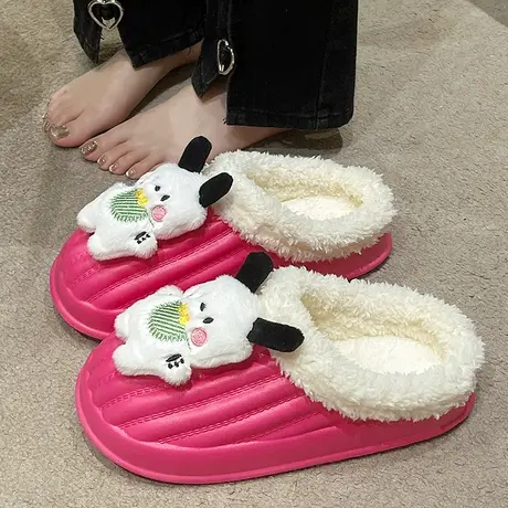 可爱奶萌露小狗狗毛绒绒拖鞋女秋冬季可外穿轻软底舒适加绒棉拖鞋图片