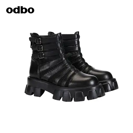 odbo 暗黑风炸街潮牌真皮时尚短靴子女2023年新款拉链牛皮马丁靴商品大图