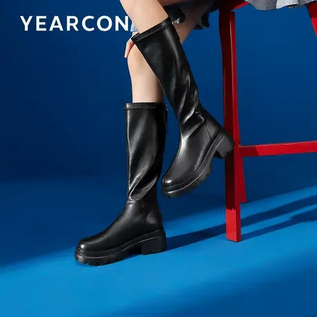 意尔康骑士靴女时尚粗跟厚底长筒靴时尚通勤瘦瘦长靴后拉链靴子冬图片