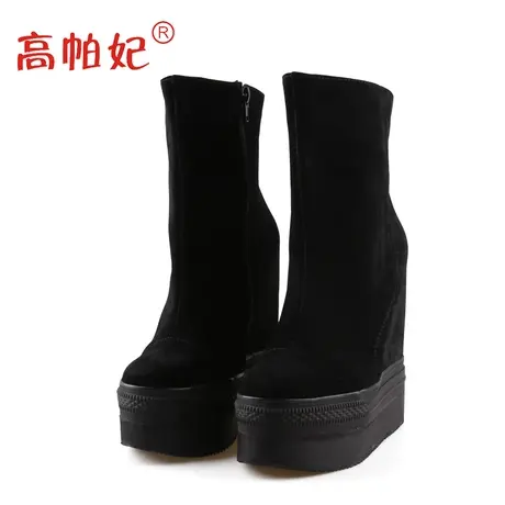 内增高13公分单靴子不过膝中筒骑士靴高跟防水台厚底瘦瘦短靴商品大图