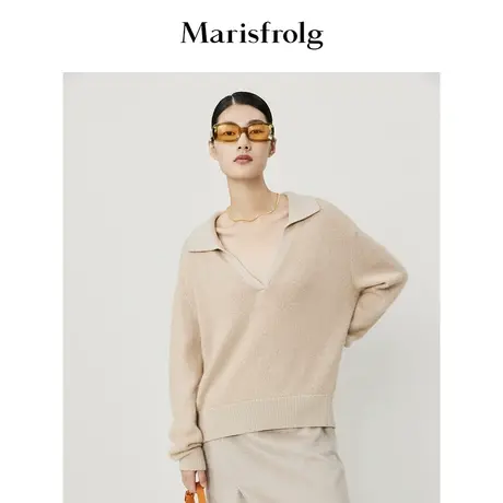 【商场同款】玛丝菲尔针织衫秋季新款燕麦奶色POLO领马海毛毛衣商品大图