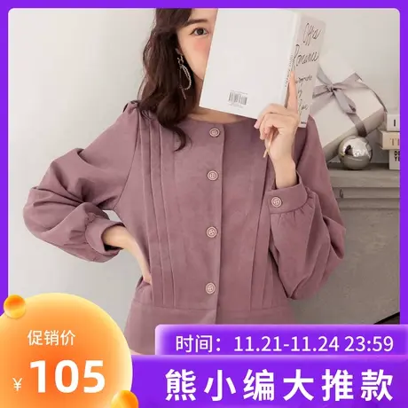 桔熊秋冬季复古仿麂皮绒衫短款上衣泡泡袖外套女胖妹妹大码EA3119商品大图