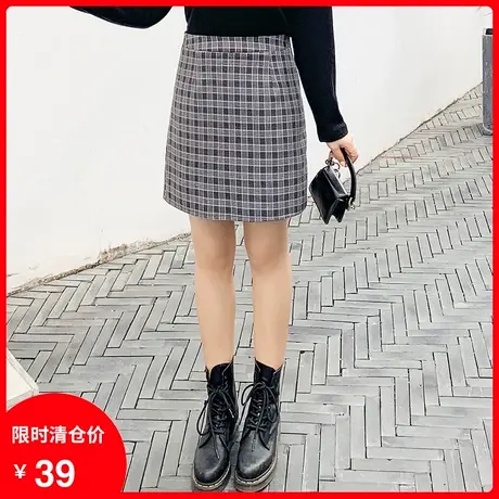 绮娑2024春季新款大码显瘦胖MM格子半身裙韩版休闲百搭高腰A字裙商品大图