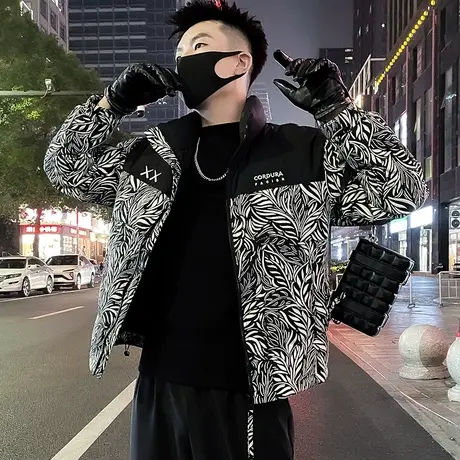 冬季立领棉服外套男ins国潮拼色花色个性高级感重磅潮牌冬装棉衣图片