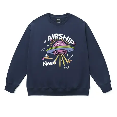 早秋藏青色卫衣男ins潮涂鸦宇宙飞船春秋季爆款美式慵懒风外套女商品大图