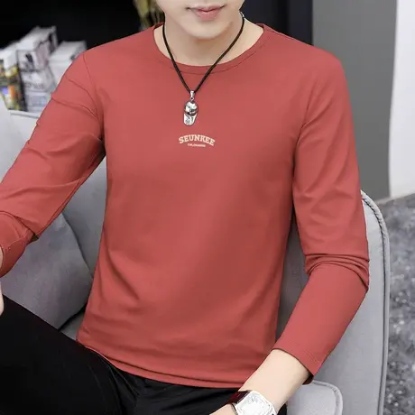 莫代尔长袖t恤男秋季薄款圆领内搭上衣服体恤打底衫潮流秋衣小衫商品大图