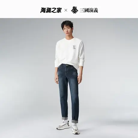 HLA/海澜之家三国系列牛仔裤2023秋冬基础款直筒微弹柔软裤子图片