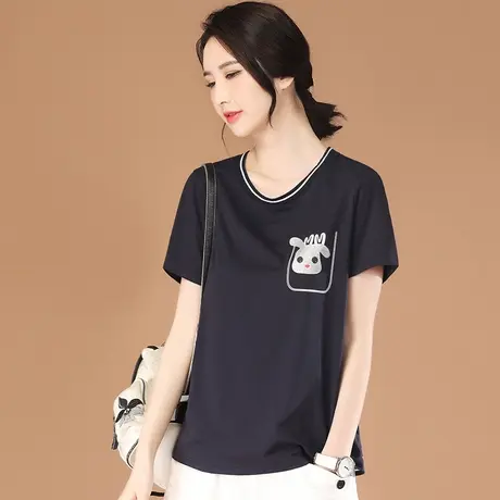 韩潮袭人圆领印花休闲短袖T恤女2024夏新款宽松显瘦体恤上衣薄款图片