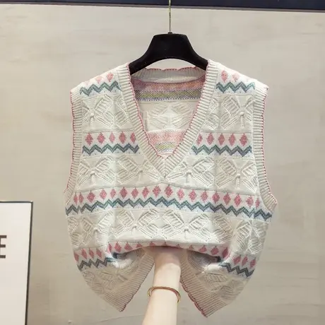 v领条纹针织马甲背心女2025春秋新款宽松外穿马夹叠穿毛衣坎肩潮商品大图