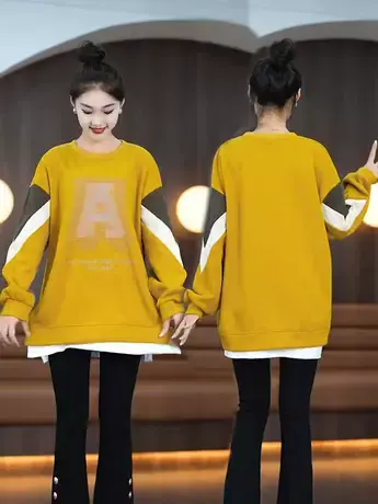 假两件连帽卫衣2023春秋新款休闲百搭韩版宽松圆领套头上衣外套潮商品大图