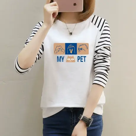 纯棉长袖女t恤2022新款秋季韩版宽松上衣百搭纯棉大码胖mm打底衫商品大图