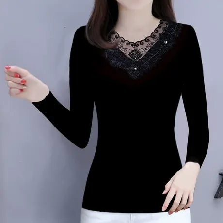 打底衫女士春秋内搭高领中年妈妈装大码蕾丝网红爆款高级时尚洋气商品大图