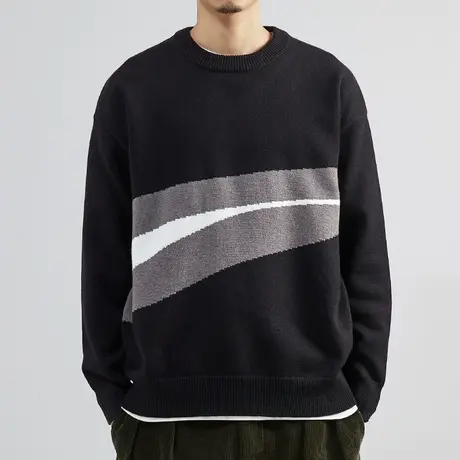 厚重质感男士毛衣韩版潮帅气撞色加厚针织衫圆领2022秋冬百搭毛衫图片