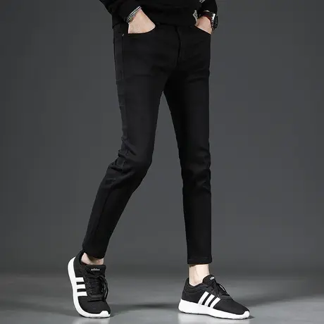 纯黑色九分牛仔裤男夏季薄款2023新款修身小脚裤男士裤子9分裤商品大图