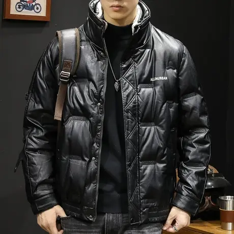 皮衣羽绒服男冬季2023年新款工装大码短款男士加厚保暖外套潮牌冬商品大图