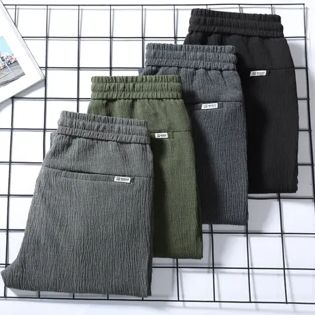 亚麻棉麻运动休闲长裤子男士垂感冰丝裤夏季超薄款速干弹力松紧腰商品大图