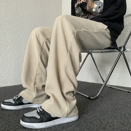 灯芯绒裤子男秋季韩版潮流ins坠感港风直筒裤痞帅拖地休闲长裤男商品大图