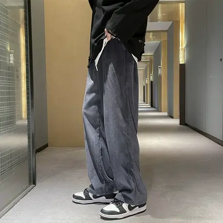 灯芯绒裤子男秋冬男士宽松休闲裤加绒运动垂感卫裤冬季直筒阔腿裤商品大图