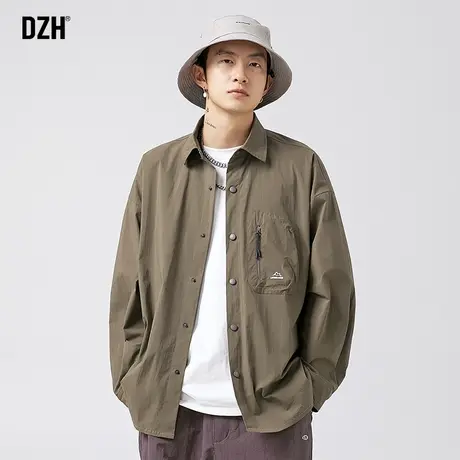 男士绿色工装长袖衬衫男高级感痞帅男装2024新款休闲衬衣外套春秋商品大图