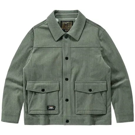 VIP翻领灯芯绒夹克男潮牌宽松条绒工装外套日系复古百搭休闲上衣商品大图