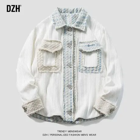 男士休闲小香风拼接外套男秋季2023新款翻领夹克上衣男女同款衣服商品大图